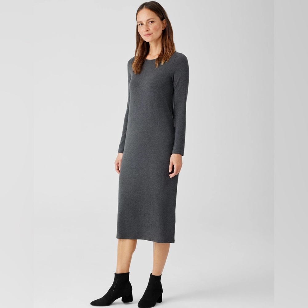 NWT Eileen Fisher Fine Jersey Jewel Neck Dress - Picture 2 of 8